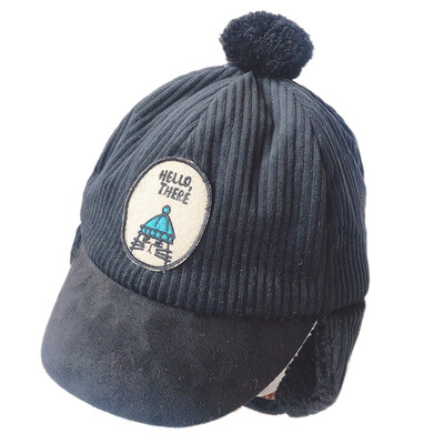 

Fashion Childrens Unisex Fashion Casual All-match Warm Corduroy Velvet Cartoon Patch Decoration Earmuffs Bomber Hat