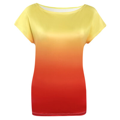 

Fashion Summer Women Gradient Color Off Shoulder O-Neck Short Sleeve T-Shirt Top