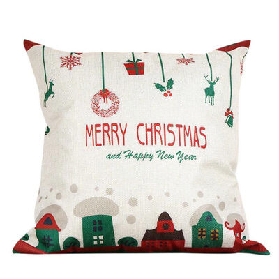 

Soft Linen Pillow Case Xmas Letter Elk Bell Tree Pattern Pillow Case for Home Bar Shop Christmas Supplies