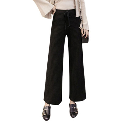 

Fashion Loose Casual Women Solid Color High Waist Pants Trend Comfortable Knitted Wide Leg Pants