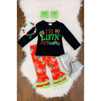 

XMAS Kids Baby Girl Tops T shirtRuffle Pants Trousers 2pcs Outfits Set Costume