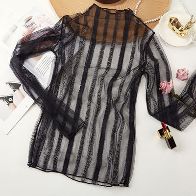 

2019 Women Sexy Openwork Perspective Female Summer Dress Mesh Lace Blouse Slim Bottoming Shirt