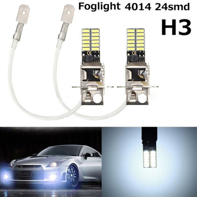 

2pcs H3 24 SMD 4014 LED Chips Car Front LED Fog Light Auto Daytime Running Driving DRL 6500K White LED Bulb