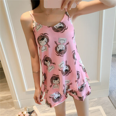 

womens nightwear cartoon print cute strap with chest pad pajamas set soft home camis shorts suit Large size lingerie Sleepwear