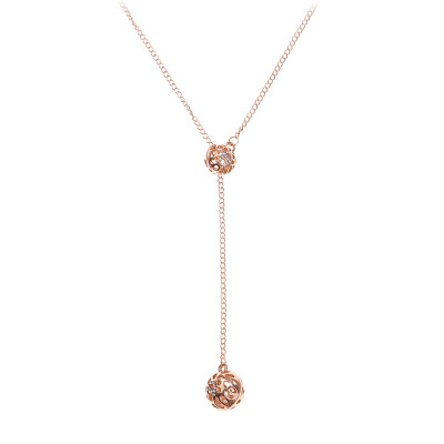 

1Pcs Classic Jewelry Crystal Hollow Out Two Ball A Long Section Of High Texture Flash Golden Long Chain Necklace