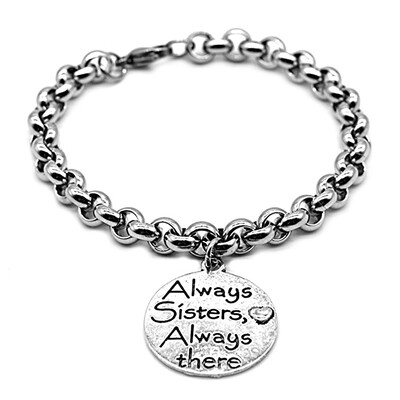 

Sister Bracelet Always Sister Always There Love Women Family Female Best Friend Gifts Charm Bracelet Chain Friendship Silver