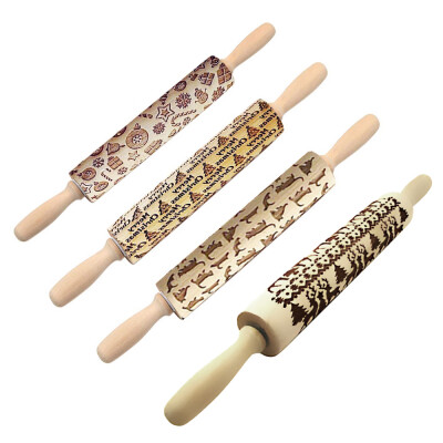 

Christmas Snowflake Cat Wooden Rolling Pin Embossing Baking Cookies Noodle Biscuit Fondant Cake Dough Patterned Roller 4 5 43