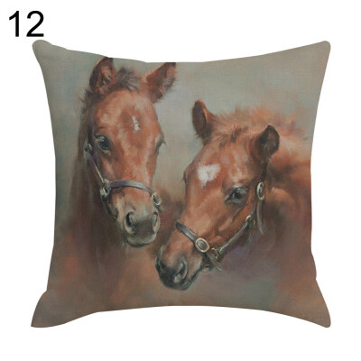 

Realistic Horse Print Cotton Linen Square Cushion Cover Home Decor Pillow Case