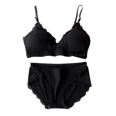 

Thread Cotton Lace Bra Sets Women Solid Seamless Underwear Sexy Lingerie Set Soft Removable Padded Bralette