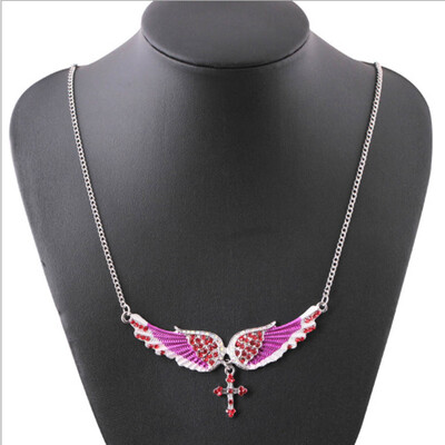 

Crystal Wings Earrings Necklace Angel Wings Cross Pendant Necklace Wings Dangle Ear Studs