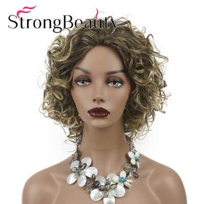 

StrongBeauty Short Jet Black Brown Gray Women Curly Synthetic Wigs Natural Looking Daily Wig for Women