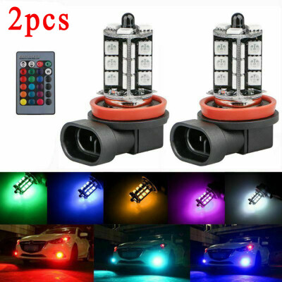 

H8 H9 H11 5050 27SMD Changing Car LED Fog Light Bulb 2X RGB Remote Control New