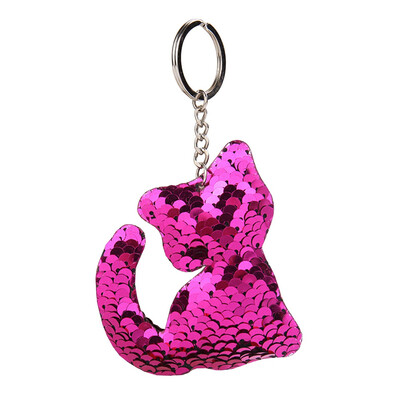 

Cute cat Keychain Glitter Pompom Sequins Key Ring Gifts for Women Car Bag Accessories Key Chain