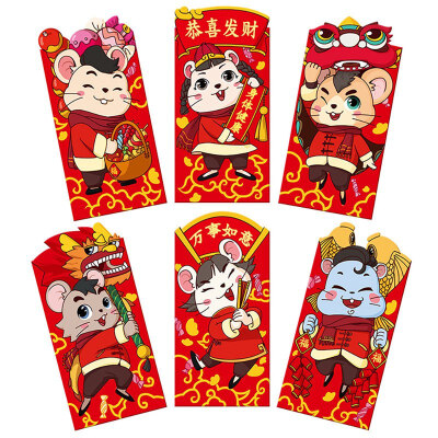 

6 PcsPack Chinese Fortune Rat Year Red Envelope Cute Cartoon Pattern Children New Year Red Pocket For Kids Gift