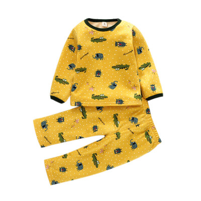 

Autumn Pijama Kids For Boys Girl Thicken Cartoon Print Sleepwear Set Long Sleeve BlousePants Pajamas 3Colors Night Suit For Boy