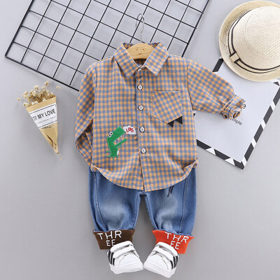 

New Bow Decoration Baby Boy Clothes Set Solid Color Shirt Striped Pants Two-piece Childrens Set 0-4T Toddler Boy Clothes