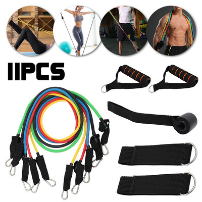 

11Pcsset Elastic Fitness Resistance Bands Yoga Resistance Band Set Abs Exercise Workout Bands