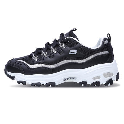 

Skechers Panda Casual Shoes Womens Dlites Thick Foundation Raised Vintage 11923 BKSL BlackSilver 38