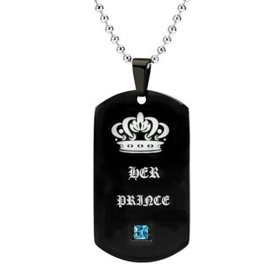 

New Fashion Prince Princess Print Pendant Necklace Stainless Steel With Rope Chain Men Women