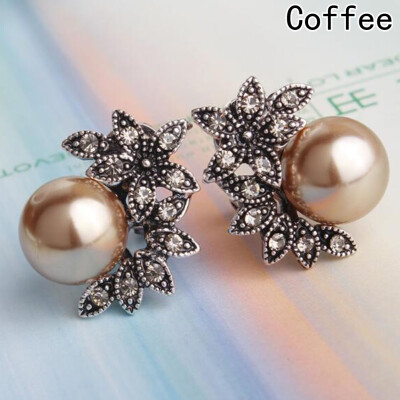 

2019 New Fashion Style Hot Sale Five Leaves Flowers Stud Earrings For Women Big Imitation Pearls Earrings Jewelry Earring