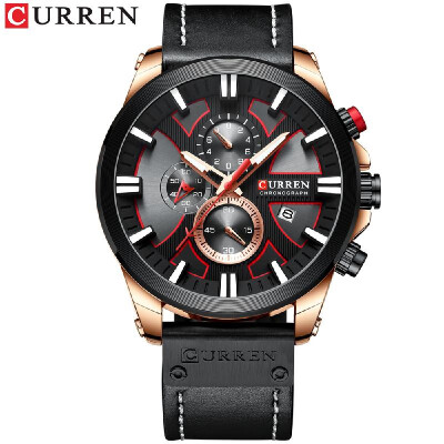 

Curren 8346 Men Watch Waterproof Quartz Wrist Watch Multifunctional Calendar Alloy Case Leather Band Watch