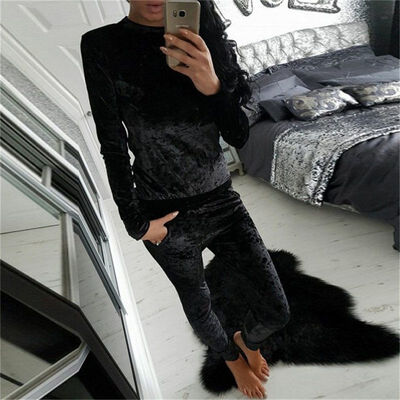 

19 new fashion suit sweater set summer Women Loose Simple Solid Color Round Collar Sweater Casual Slim Pants Two-Piece Suit