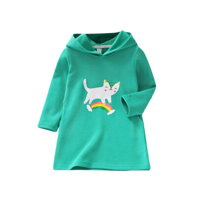 

Children Clothing Autumn Toddler Kids Baby Girls Cotton Cartoon Cat Print Cute Sweater Long Sleeves Casual Hat Collar Sweet Tops