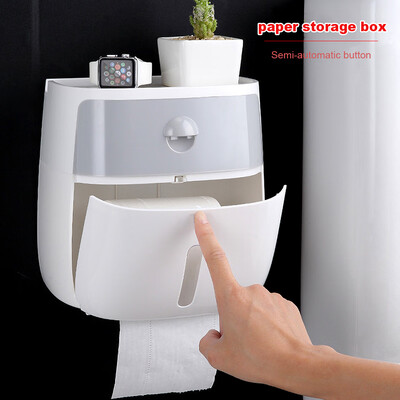 

Wall-mounted Waterproof Press-open Double-deck Paper Towel Boxes Rolled Paper Holder Toilet Bathroom
