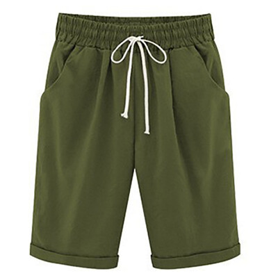 

New Fashion Women Shorts Summer Loose Cotton Casual Thin Mid Waist Pockets Solid Shorts