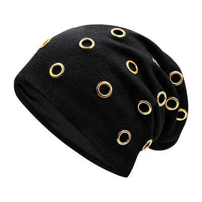 

Tailored New Women Men Winter Knitted Hat Metal Circle Hemming Hat Wool Cap