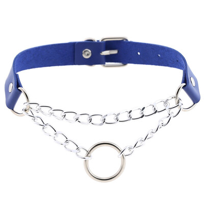 

Women Men Punk Exaggerated Handmade Chain Choker Necklace O Round Metal Leather Collar Bondage Harness Necklace