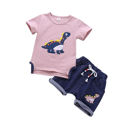 

2018 New Summer Kids Boys Girls Sets Dinosaur Print short-sleeved dress New shorts Pants 2Pcs Suit Baby Kids Clothes
