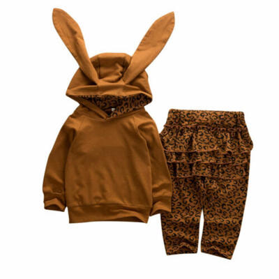 

2PCS Newborn Baby Girls Leopard print Clothes Hooded Sweatshirt Pants Outfits UK
