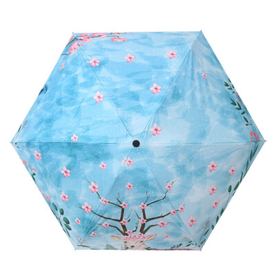 

Mini Travel Anti-Uv Sun Umbrella Fashion Women Windproof 5 Folding Black Coating Sun Umbrella Gift