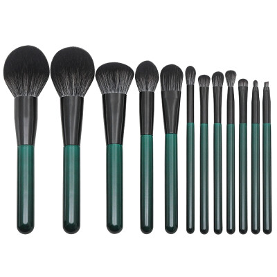 

12 Pcs Dark Green Sandalwood Makeup Brush Set Foundation Brush Loose Powder Brush Eyeshadow Brush Blush Brush Lip Brush Kit