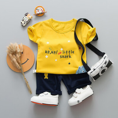 

Summer Baby Boys Cotton Short Sleeve Sets Animal Panda Small Fish Print Tops Blouse T-shirtsShorts Casual Breathable Outfits