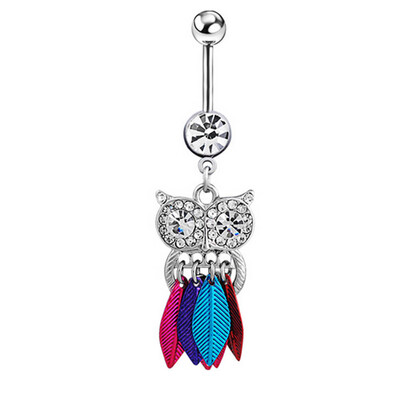 

Cute Rhinestone Crystal Owl Dangle Belly Button Bar Navel Ring Body Piercing