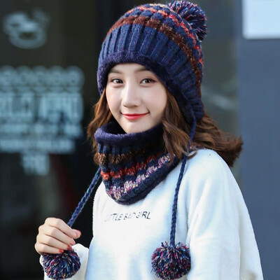 

New Fashion Women Girls Thicken Crochet Winter Warm Hats Scarf set Outdoor Ski Wool Beanie Caps