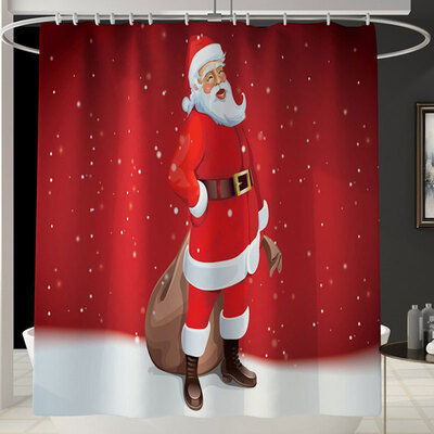 

Merry Christmas Happy New Year Santa Claus Christmas Tree Printed Shower Curtain Bathroom Curtain With Hooks Gift Christmas