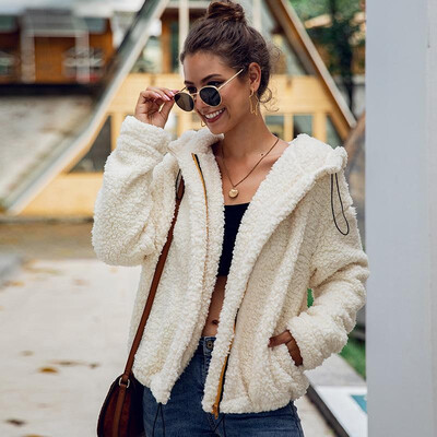 

Fashion Women Autumn Winter Faux Fur Coat Hooded Long Sleeve Solid Pockets Zipper Fluffy Outerwear Jacket BeigeRoyal Blue