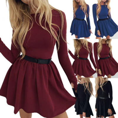 

Fashion Womens Skater Dress Ladies Contrast Panel Long Sleeve Flared Franki Top