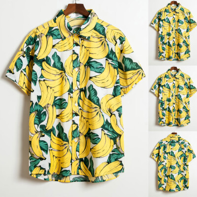 

Toponeto Fashion Mens Casual Button Print Hawaii Print Beach Short Sleeve Top Blouse