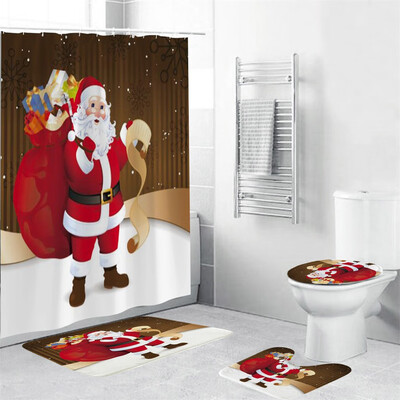 

〖Follure〗4Pcs Christmas shower Curtain Bathroom Anti-slip Carpet Rug Toilet Cover Mat Set