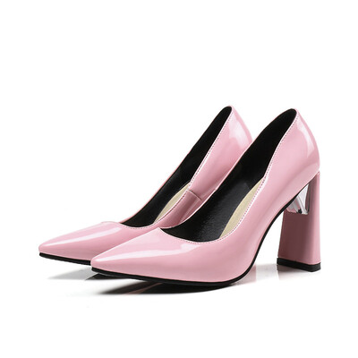 

IDIFU Womens Chic Pointed Toe Pump - Low Cut Solid Color - Slip on Cut out Block High Heels Work Shoes