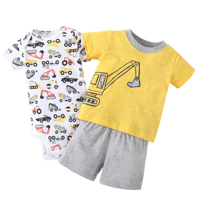 

Baby Sets Boy & Girl Clothing Set New Active Cartoon Cotton Short T-shirt Shorts or Romper 3 Pcs Set Baby Clothes