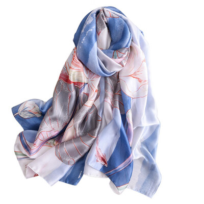 

Fashion Scarf Simulation Silk Scarf Female Lotus Print Bikini Bandana Sunscreen Swim Beach Towel Beach Tunic Womens Sportswear