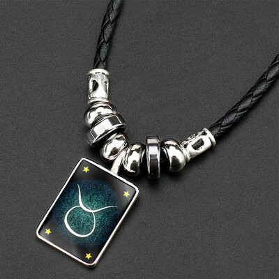 

Vintage 12 Constellations Luminous Pendant Hematite Time Necklace For Men Women Birt ay Christmas Gifts