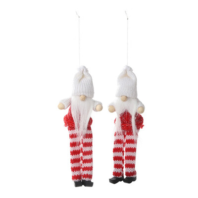 

2pcs 1 Pair Christmas Pendant Drop Ornaments Knitted Wooden Doll With Long Legs Xmas Tree Holiday Decorations ztou