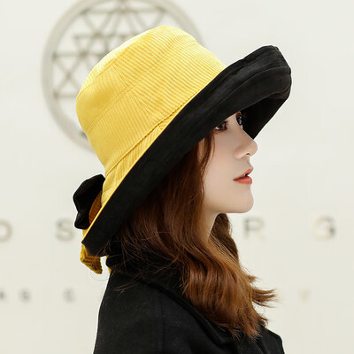 

Dongyun new autumn womens two color flannelette hat bow Big Brim fisherman hat personality fashion basin hat