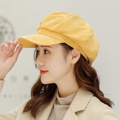 

New Corduroy Korean Edition Ladys Striped Octagonal Cap Duck Tongue Cap British Retro Beret in Autumn&Winter of 2019